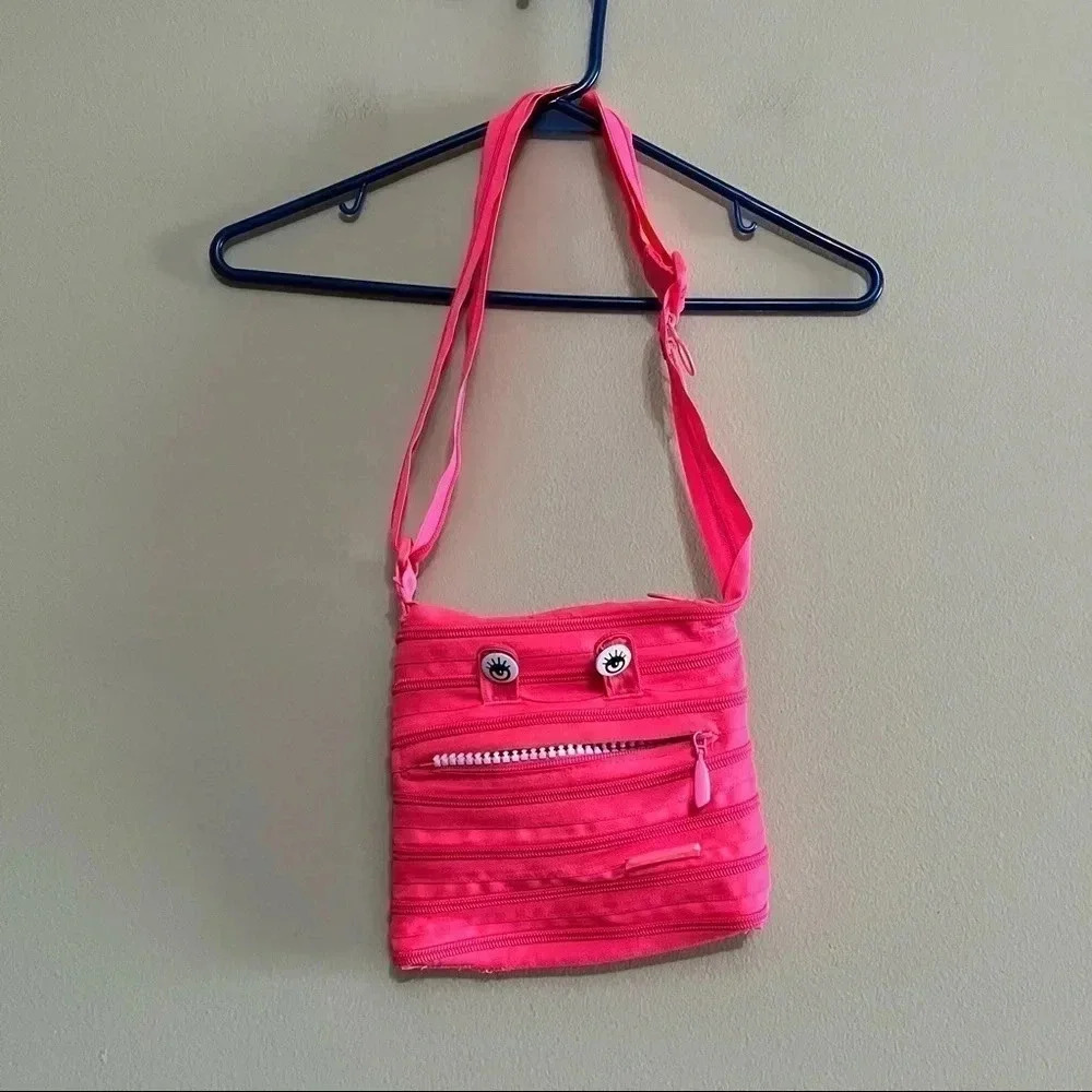 Zipit Zipper Monster Crossbody Bag Girls Small Pink Zip Top Adjustable